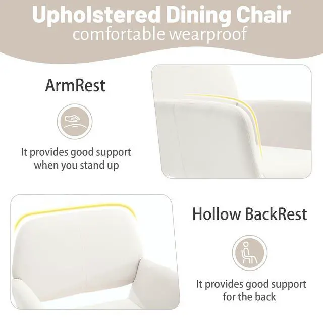 Alt view image 5 of 7 - Small Modern Dining Room Arm Chairs Set of 2, Mid-Century Upholstered Velvet Side Seat Club Guest with Metal Tube Legs for Kitchen, Living Room, Beige