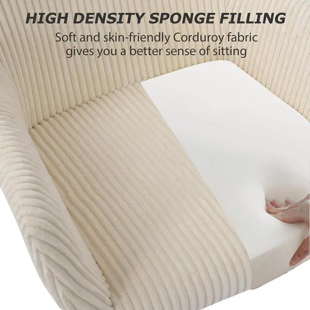 Alt view image 5 of 7 - Corduroy Fabric Vanity Makeup Desk Chair, Fluffy Swivel Modern Armchair with Wheels, Upholstered Fuzzy Height Adjustable for Girls Home Office, Beige