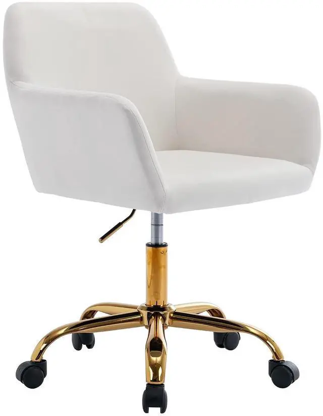 Main image of Velvet Office Desk Chair, Comfy Swivel Modern Leisure Armchair with Wheels, Upholstered Comfy Velvet Fabric Makeup Chair Height Adjustable for Teens Women Girls Elegant Home Office, White