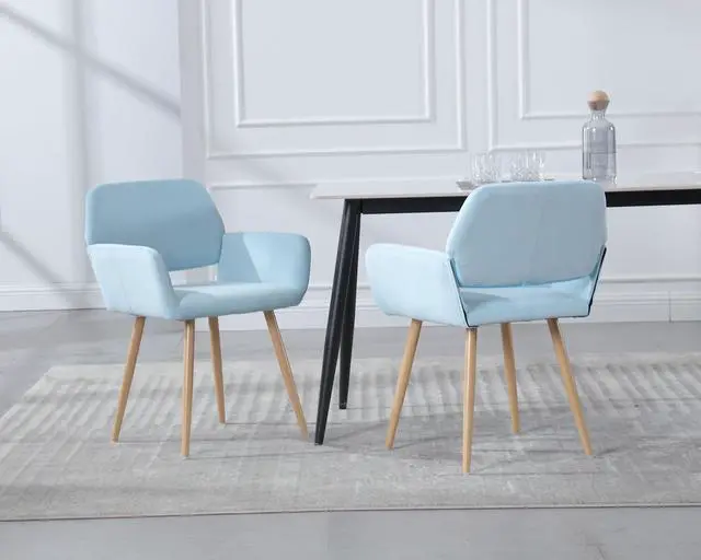 Alt view image 2 of 7 - Small Modern Dining Room Arm Chairs Set of 4, Mid-Century Upholstered Velvet Side Seat Club Guest with Metal Tube Legs for Kitchen, Living Room, Blue