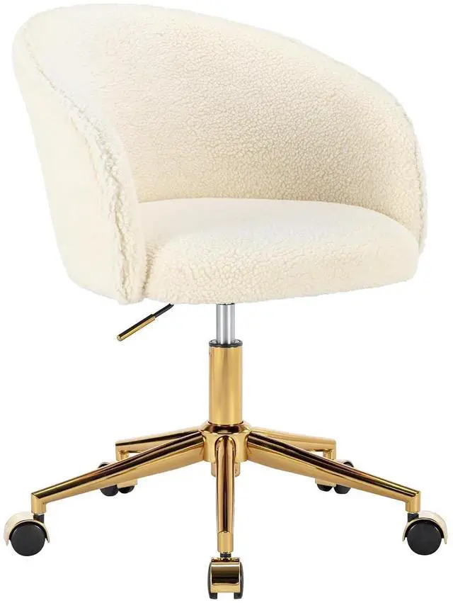 Main image of Faux Fur Office Desk Chair, Comfy Fluffy Swivel Modern Leisure Armchair with Wheels, Upholstered Comfy Fuzzy Vanity Makeup Chair Height Adjustable for Teens Women Girls Elegant Home Office