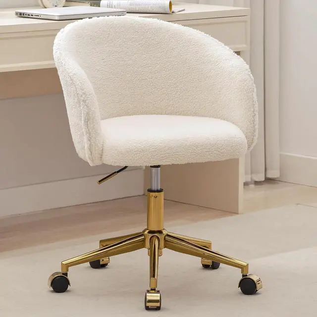 Alt view image 2 of 7 - Faux Fur Office Desk Chair, Comfy Fluffy Swivel Modern Leisure Armchair with Wheels, Upholstered Comfy Fuzzy Vanity Makeup Chair Height Adjustable for Teens Women Girls Elegant Home Office