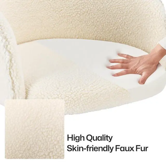 Alt view image 6 of 7 - Faux Fur Office Desk Chair, Comfy Fluffy Swivel Modern Leisure Armchair with Wheels, Upholstered Comfy Fuzzy Vanity Makeup Chair Height Adjustable for Teens Women Girls Elegant Home Office
