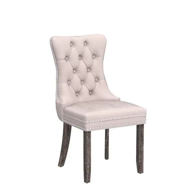 Alt view image 5 of 7 - Velvet Dining Chairs Set of 4, Upholstered High-end Tufted Dining Room Chair with Nailhead Back Ring Pull Trim Solid Wood Legs, Nikki Collection Modern Style for Kitchen, Beige