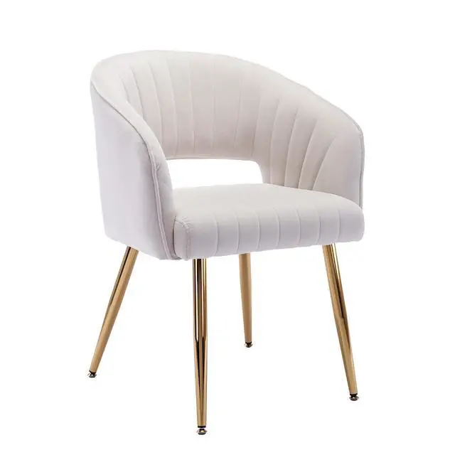 Main image of Modern Velvet Desk Chair Accent Armchair Upholstered Tufted Chairs Dining Chairs, Tufted Vanity Chair Side Chairs with Gold Metal Legs for Dining Room Living Room Restaurant,1 PC &Cream