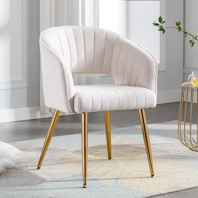 Alt view image 2 of 7 - Vanity Chair No Wheels Velvet Desk Chair Accent Armchair Upholstered Modern Tufted Chairs with Gold Legs for Girls Women Ergonomic Study Seat Computer Task Stools for Bedroom Living Room (Cream)