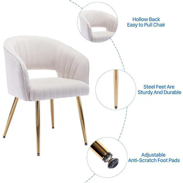 Alt view image 7 of 7 - Modern Velvet Desk Chair Accent Armchair Upholstered Tufted Chairs Dining Chairs, Tufted Vanity Chair Side Chairs with Gold Metal Legs for Dining Room Living Room Restaurant,1 PC &Cream