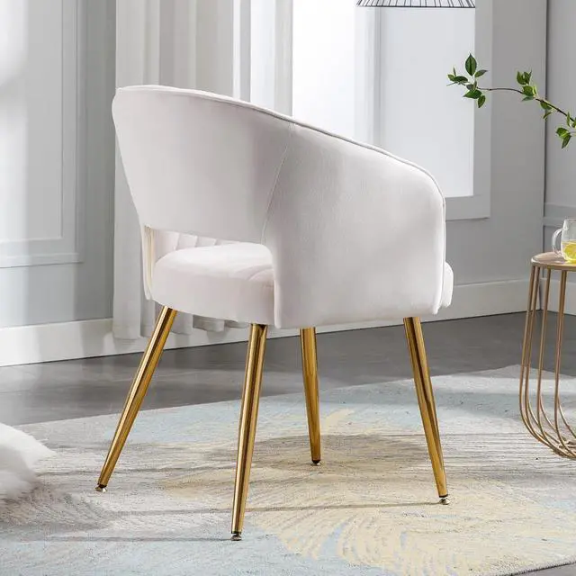 Alt view image 4 of 7 - Vanity Chair No Wheels Velvet Desk Chair Accent Armchair Upholstered Modern Tufted Chairs with Gold Legs for Girls Women Ergonomic Study Seat Computer Task Stools for Bedroom Living Room (Cream)