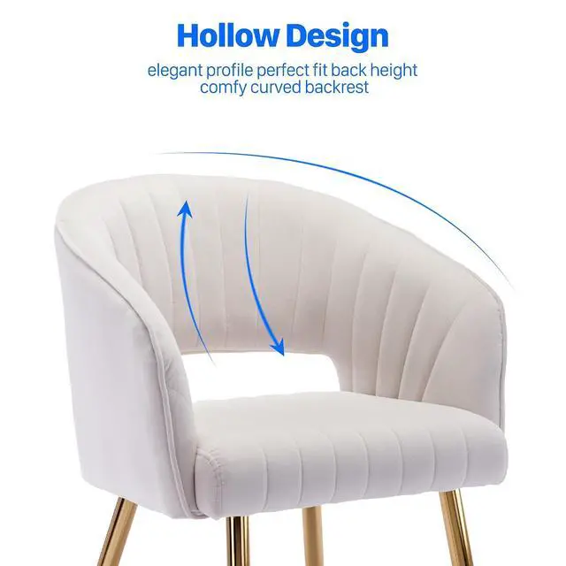 Alt view image 5 of 7 - Modern Velvet Desk Chair Accent Armchair Upholstered Tufted Chairs Dining Chairs, Tufted Vanity Chair Side Chairs with Gold Metal Legs for Dining Room Living Room Restaurant,1 PC &Cream