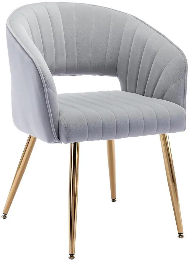 Main image of Modern Velvet Desk Chair Accent Armchair Upholstered Tufted Chairs Dining Chairs, Tufted Vanity Chairs Side Chair with Gold Metal Legs for Dining Room Living Room Restaurant,1 PC & Light Gray