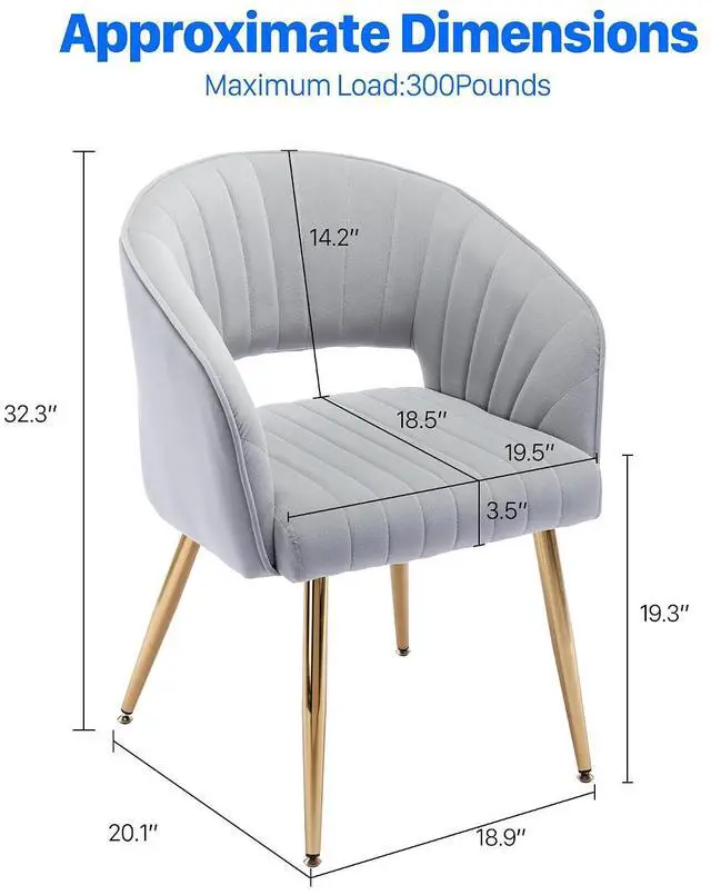 Alt view image 3 of 7 - Vanity Chair No Wheels Velvet Desk Chair Accent Armchair Upholstered Modern Tufted Chairs with Gold Legs for Girls Women Ergonomic Study Seat Computer Task Stools for Bedroom Living Room (Gray)