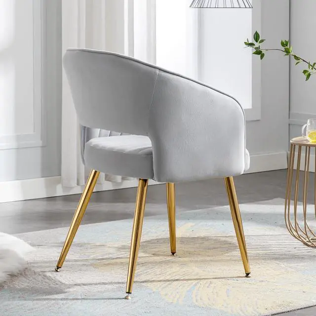 Alt view image 4 of 7 - Vanity Chair No Wheels Velvet Desk Chair Accent Armchair Upholstered Modern Tufted Chairs with Gold Legs for Girls Women Ergonomic Study Seat Computer Task Stools for Bedroom Living Room (Gray)