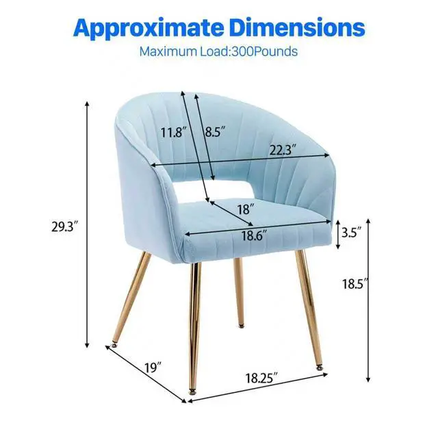 Alt view image 3 of 7 - Modern Accent Dining Chairs Set of 2, Upholstered Velvet Dining Room Chairs with Hollow Back, Tufted Kitchen Chairs Side Chair with Gold Metal Legs for Living Room Restaurant, Baby Blue