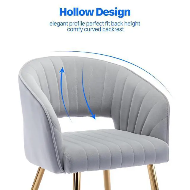 Alt view image 6 of 7 - Modern Velvet Desk Chair Accent Armchair Upholstered Tufted Chairs Dining Chairs, Tufted Vanity Chairs Side Chair with Gold Metal Legs for Dining Room Living Room Restaurant,1 PC & Light Gray