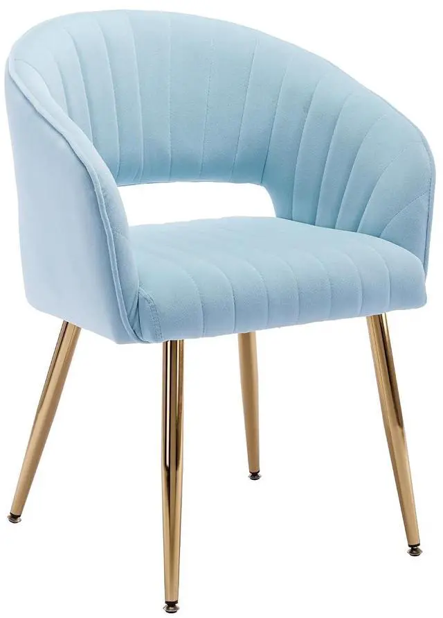 Main image of Modern Velvet Desk Chair Accent Armchair Upholstered Tufted Chairs Dining Chairs, Tufted Vanity Chairs Side Chair with Gold Metal Legs for Dining Room Living Room Restaurant, 1 PC & Baby Blue