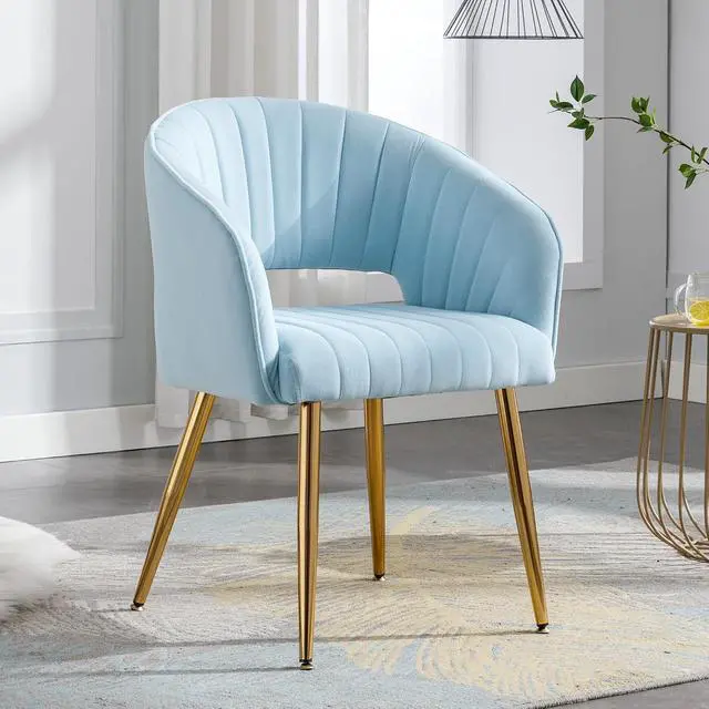 Alt view image 2 of 7 - Vanity Chair No Wheels Velvet Desk Chair Accent Armchair Upholstered Modern Tufted Chairs with Gold Legs for Girls Women Ergonomic Study Seat Computer Task Stools for Bedroom Living Room (Blue)