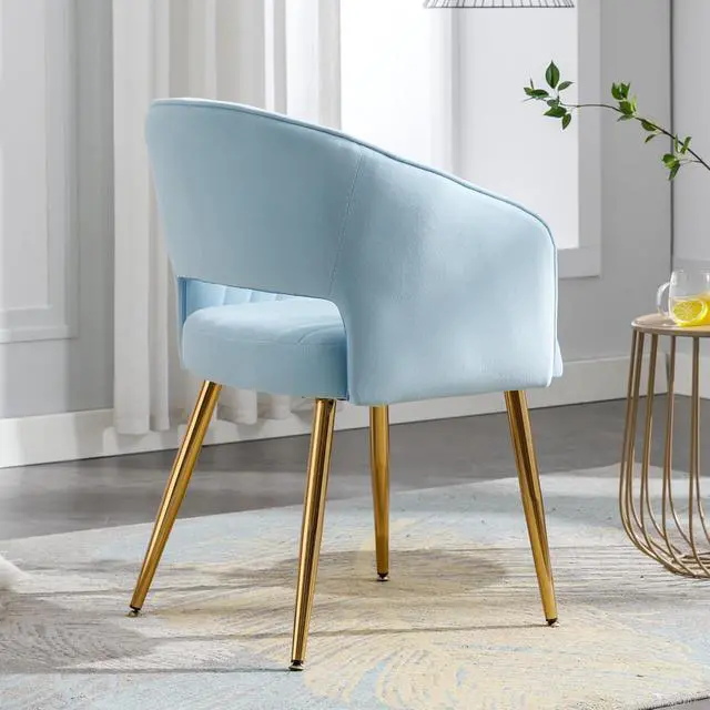 Alt view image 4 of 7 - Vanity Chair No Wheels Velvet Desk Chair Accent Armchair Upholstered Modern Tufted Chairs with Gold Legs for Girls Women Ergonomic Study Seat Computer Task Stools for Bedroom Living Room (Blue)