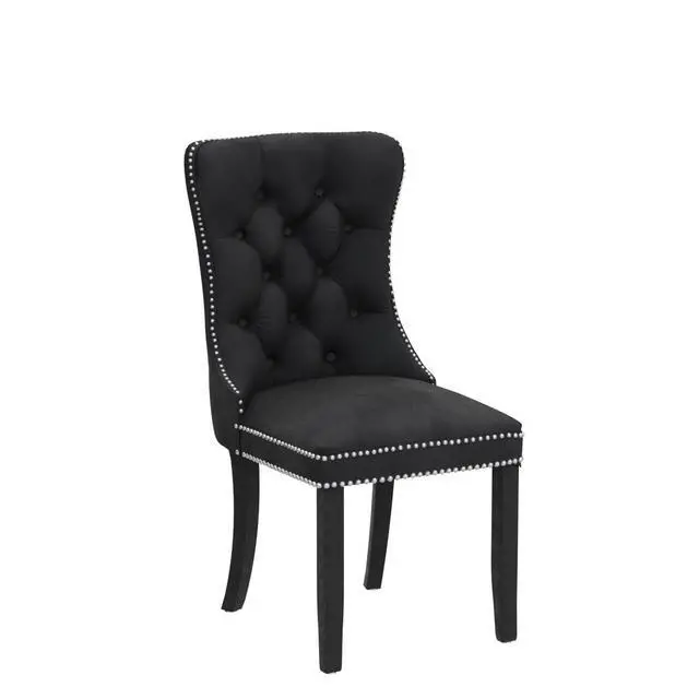 Alt view image 5 of 7 - Velvet Dining Chairs Set of 4, Upholstered High-end Tufted Dining Room Chair with Nailhead Back Ring Pull Trim Solid Wood Legs, Nikki Collection Modern Style for Kitchen, Black