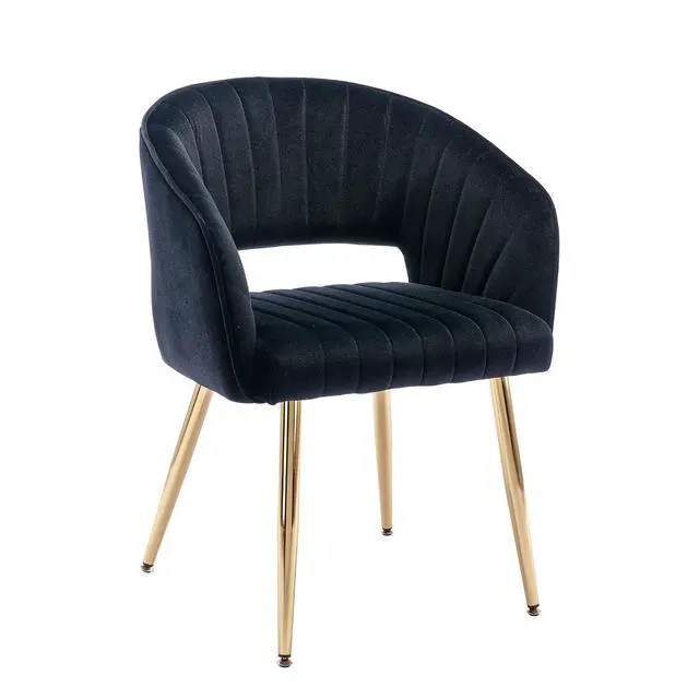 Main image of Modern Velvet Desk Chair Accent Armchair Upholstered Tufted Chairs Dining Chairs, Tufted Vanity Chairs Side Chairs with Gold Metal Legs for Dining Room Living Room Restaurant, 1 PC & Black