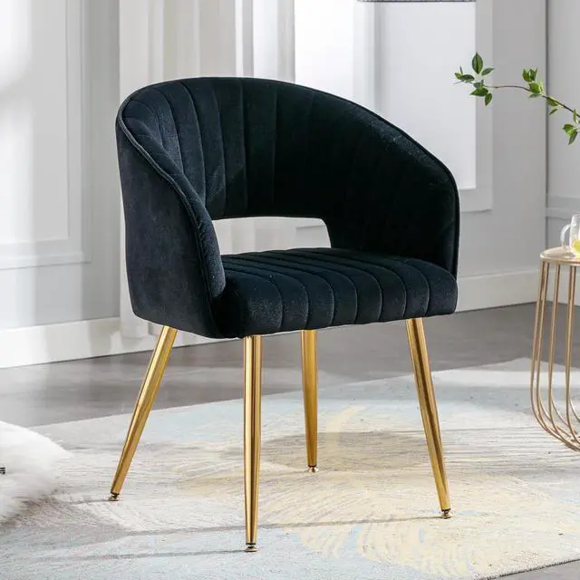 Alt view image 2 of 7 - Vanity Chair No Wheels Velvet Desk Chair Accent Armchair Upholstered Modern Tufted Chairs with Gold Legs for Girls Women Ergonomic Study Seat Computer Task Stools for Bedroom Living Room (Black)