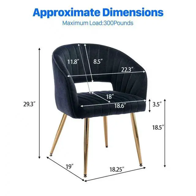Alt view image 3 of 6 - Modern Velvet Desk Chair Accent Armchair Upholstered Tufted Chairs Dining Chairs, Tufted Vanity Chairs Side Chairs with Gold Metal Legs for Dining Room Living Room Restaurant, 1 PC & Black