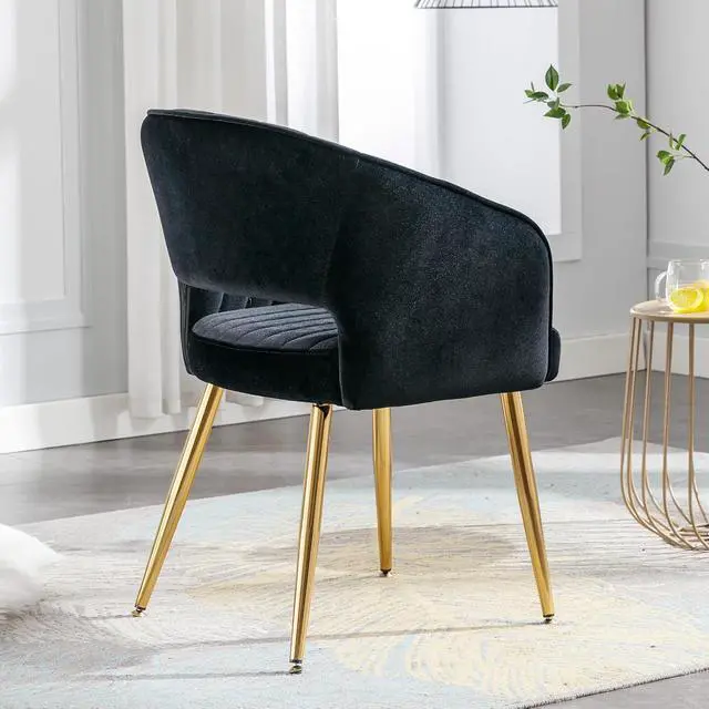 Alt view image 4 of 7 - Vanity Chair No Wheels Velvet Desk Chair Accent Armchair Upholstered Modern Tufted Chairs with Gold Legs for Girls Women Ergonomic Study Seat Computer Task Stools for Bedroom Living Room (Black)