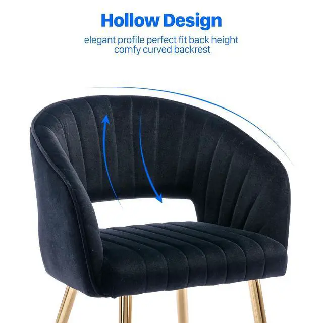 Alt view image 4 of 6 - Modern Velvet Desk Chair Accent Armchair Upholstered Tufted Chairs Dining Chairs, Tufted Vanity Chairs Side Chairs with Gold Metal Legs for Dining Room Living Room Restaurant, 1 PC & Black
