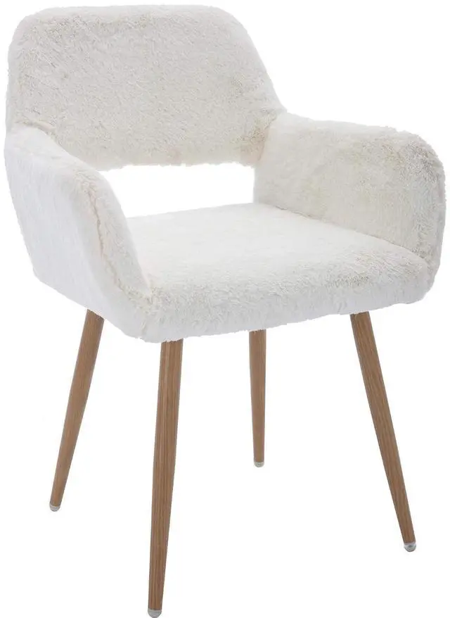 Main image of Furry Desk Chair, Mid-Century Modern Accent Comfy Armchair with Faux Fur for Teen Girls, Wood Look Metal Legs Living Dining Room, Home Vanity Makeup Office No Wheel, White.