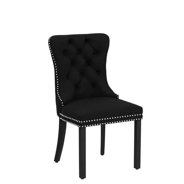 Alt view image 5 of 7 - Velvet Dining Chairs Set of 6, Upholstered High-end Tufted Dining Room Chair with Nailhead Back Ring Pull Trim Solid Wood Legs, Nikki Collection Modern Style for Kitchen, Black