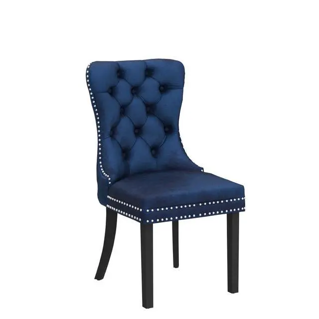 Alt view image 5 of 7 - Velvet Dining Chairs Set of 4, Upholstered High-end Tufted Dining Room Chair with Nailhead Back Ring Pull Trim Solid Wood Legs, Nikki Collection Modern Style for Kitchen, Blue