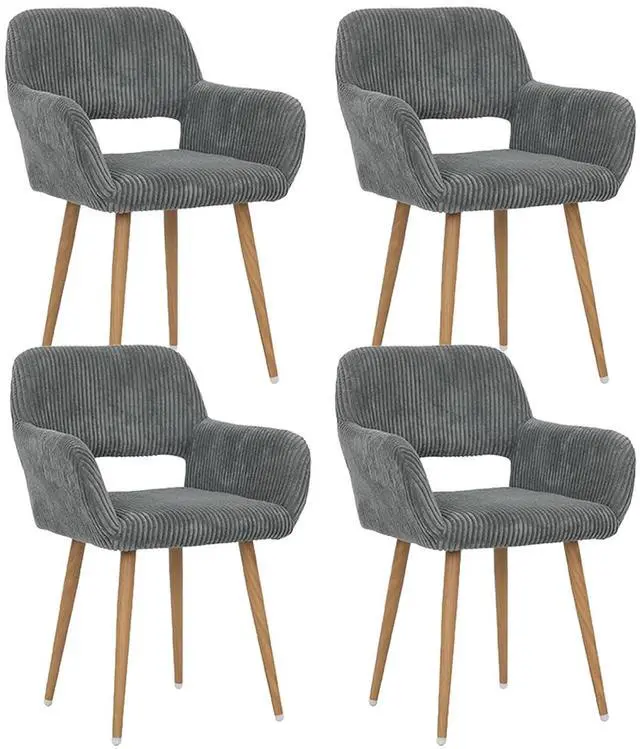 Main image of Small Modern Dining Room Arm Chairs Set of 4, Mid-Century Upholstered Corduroy Fabric Side Seat Club Guest with Metal Tube Legs for Kitchen, Living Room, Gray