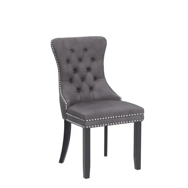 Alt view image 5 of 7 - Velvet Dining Chairs Set of 4, Upholstered High-end Tufted Dining Room Chair with Nailhead Back Ring Pull Trim Solid Wood Legs, Nikki Collection Modern Style for Kitchen, Grey