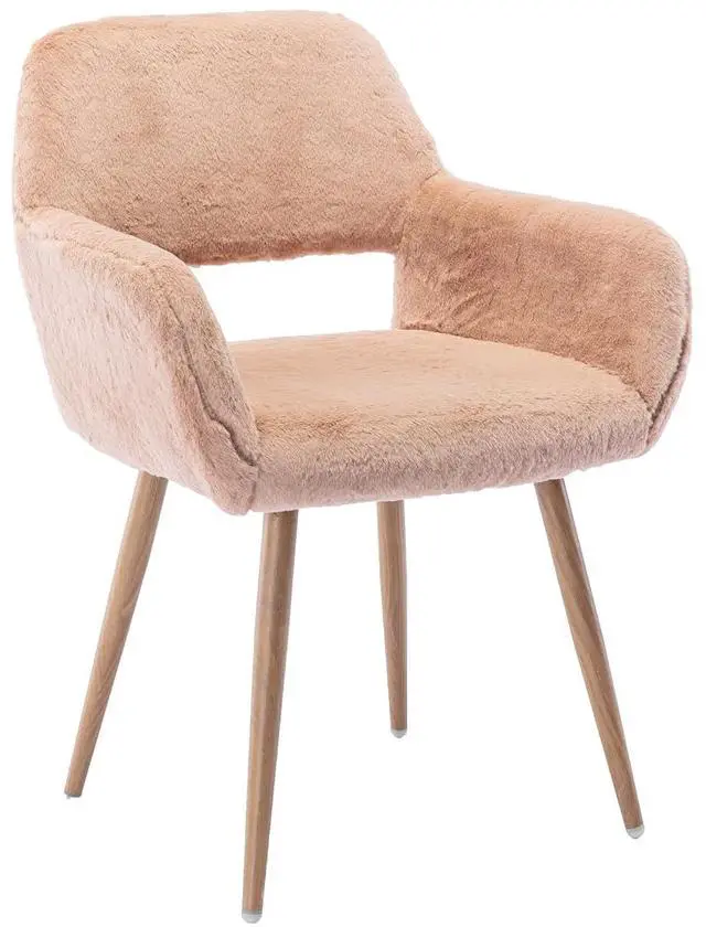 Main image of Furry Desk Chair, Mid-Century Modern Accent Faux Fur Chair for Teen Girls, Comfy Armchair with Wood Look Metal Legs for Living Dining Room, Home Vanity Makeup Office Desk Chairs No Wheel, Camel