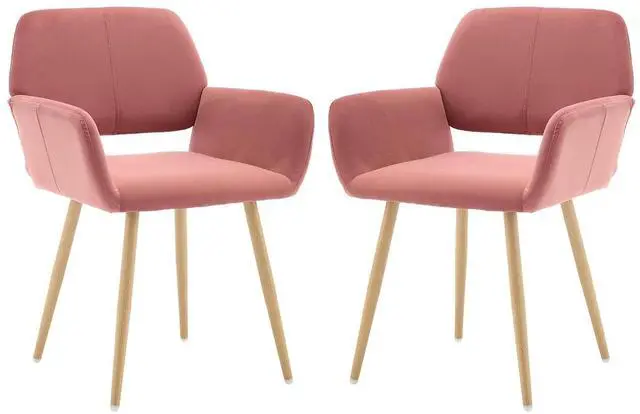 Main image of Small Modern Dining Room Arm Chairs Set of 2, Mid-Century Upholstered Velvet Side Seat Club Guest with Metal Tube Legs for Kitchen, Living Room, Rose