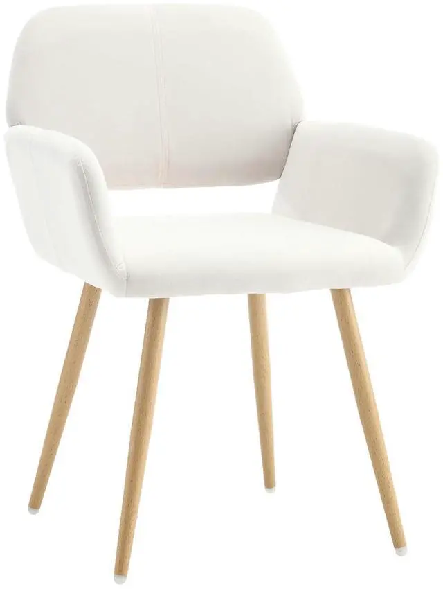 Main image of Small Modern Dining Room Arm Chairs 1 Piece, Mid-Century Upholstered Velvet Side Seat Club Guest with Metal Tube Legs for Kitchen, Living Room, Beige