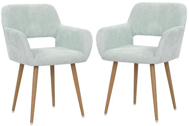 Main image of Small Modern Dining Room Arm Chairs Set of 2, Mid-Century Upholstered Corduroy Fabric Side Seat Club Guest with Metal Tube Legs for Kitchen, Living Room, Blue