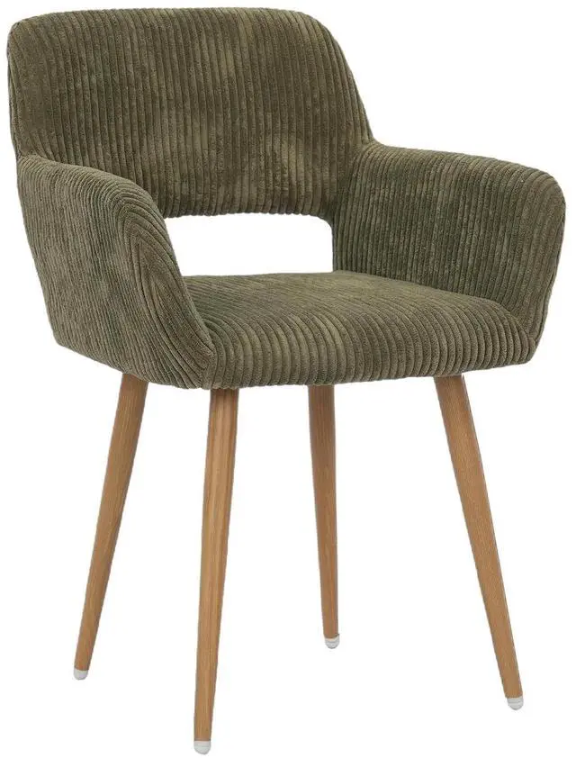 Main image of Small Modern Dining Room Arm Chairs 1 Piece, Mid-Century Upholstered Corduroy Fabric Side Seat Club Guest with Metal Tube Legs for Kitchen, Living Room, Green