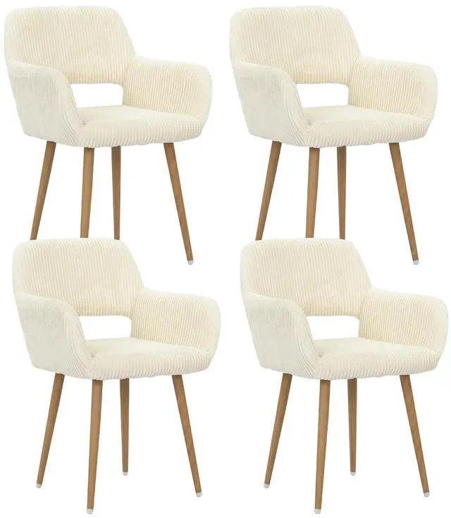 Main image of Small Modern Dining Room Arm Chairs Set of 4, Mid-Century Upholstered Corduroy Fabric Side Seat Club Guest with Metal Tube Legs for Kitchen, Living Room, Beige