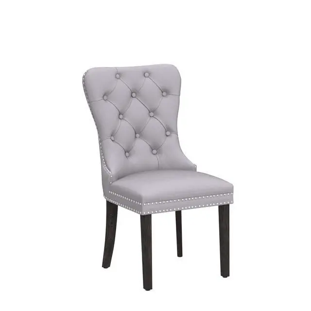 Alt view image 5 of 7 - Velvet Dining Chairs Set of 4, Upholstered High-end Tufted Dining Room Chair with Nailhead Back Ring Pull Trim Solid Wood Legs, Nikki Collection Modern Style for Kitchen, Light Grey