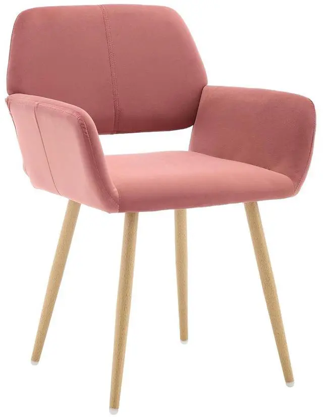 Main image of Small Modern Dining Room Arm Chairs 1 Piece, Mid-Century Upholstered Velvet Side Seat Club Guest with Metal Tube Legs for Kitchen, Living Room, Rose