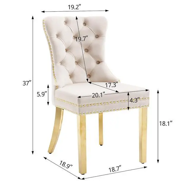 Alt view image 3 of 7 - Velvet Dining Chairs Set of 6, Upholstered High-end Tufted Dining Chair with Nailhead Back Ring Pull Trim Stainless Steel Legs, Contemporary Nikki Collection Modern Style for Kitchen, Beige