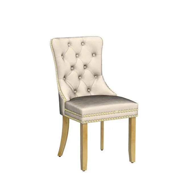 Alt view image 5 of 7 - Velvet Dining Chairs Set of 4, Upholstered High-end Tufted Dining Chair with Nailhead Back Ring Pull Trim Stainless Steel Legs, Contemporary Nikki Collection Modern Style for Kitchen, Beige