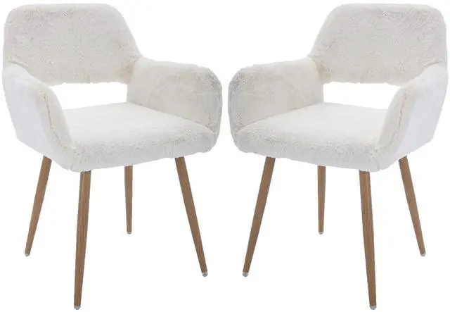 Main image of Furry Desk Chair Set of 2, Mid-Century Modern Accent Faux Fur Chair for Teen Girls, Comfy Armchair with Wood Look Metal Legs for Living Dining Room, Home Vanity Makeup Office Desk Chair No Wheel,White