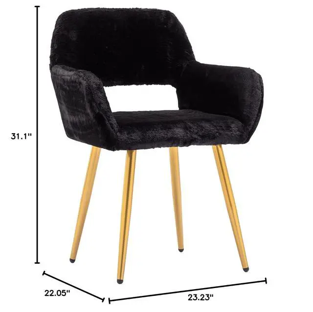 Alt view image 3 of 7 - Furry Desk Chair, Mid-Century Modern Accent Faux Fur Chair for Teen Girls, Comfy Armchair with Wood Look Metal Legs for Living Dining Room, Home Vanity Makeup Office Desk Chairs No Wheel, Black