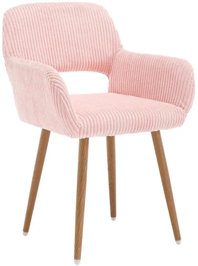 Main image of Small Modern Dining Room Arm Chairs 1 Piece, Mid-Century Upholstered Corduroy Fabric Side Seat Club Guest with Metal Tube Legs for Kitchen, Living Room, Pink