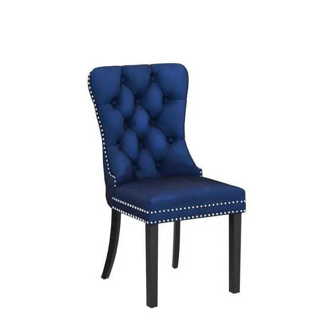 Alt view image 5 of 7 - Velvet Dining Chairs Set of 6, Upholstered High-end Tufted Dining Room Chair with Nailhead Back Ring Pull Trim Solid Wood Legs, Nikki Collection Modern Style for Kitchen, Blue