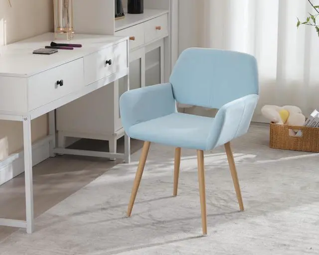 Alt view image 2 of 7 - Small Modern Dining Room Arm Chairs 1 Piece, Mid-Century Upholstered Velvet Side Seat Club Guest with Metal Tube Legs for Kitchen, Living Room, Blue