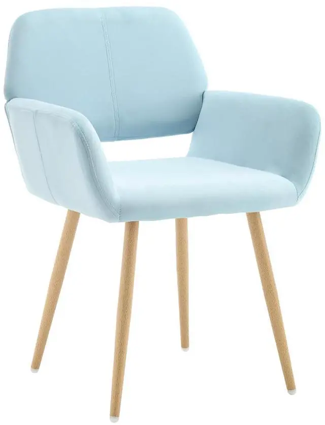 Main image of Small Modern Dining Room Arm Chairs 1 Piece, Mid-Century Upholstered Velvet Side Seat Club Guest with Metal Tube Legs for Kitchen, Living Room, Blue