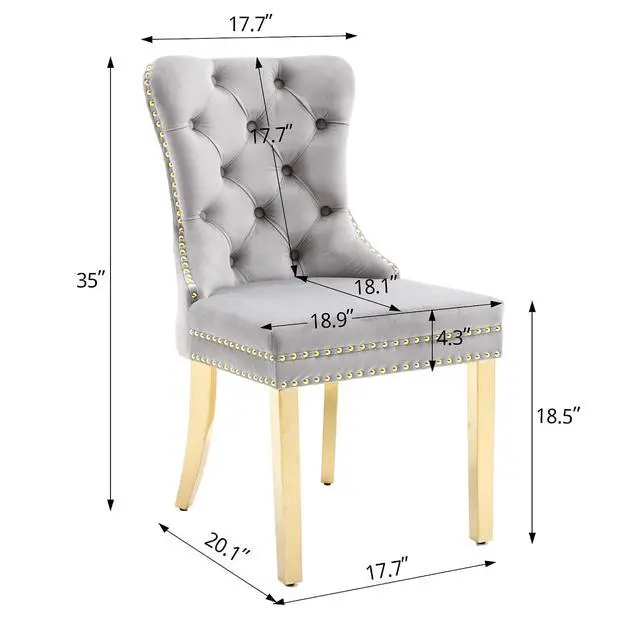 Alt view image 3 of 7 - Velvet Dining Chairs Set of 6, Upholstered High-end Tufted Dining Chair with Nailhead Back Ring Pull Trim Stainless Steel Legs, Contemporary Nikki Collection Modern Style for Kitchen, Light Gray