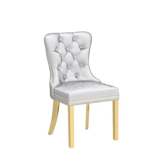 Alt view image 5 of 7 - Velvet Dining Chairs Set of 6, Upholstered High-end Tufted Dining Chair with Nailhead Back Ring Pull Trim Stainless Steel Legs, Contemporary Nikki Collection Modern Style for Kitchen, Light Gray